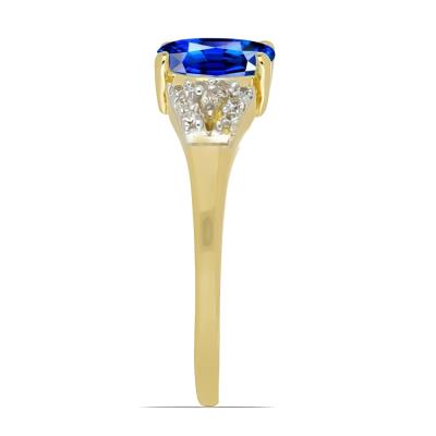 BUY 14K GOLD NATURAL BLUE SAPPHIRE GEMSTONE CLASSIC RING WITH WHITE DIAMOND